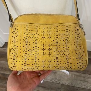 Mustard Yellow Eyelet Detail Crossbody Purse- Adjustable Strap